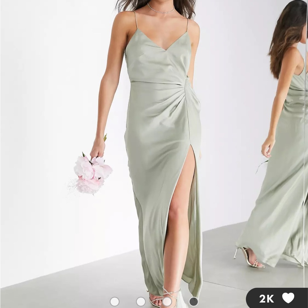 ASOS EDITION satin cami maxi dress with drape detail in sage green size 14